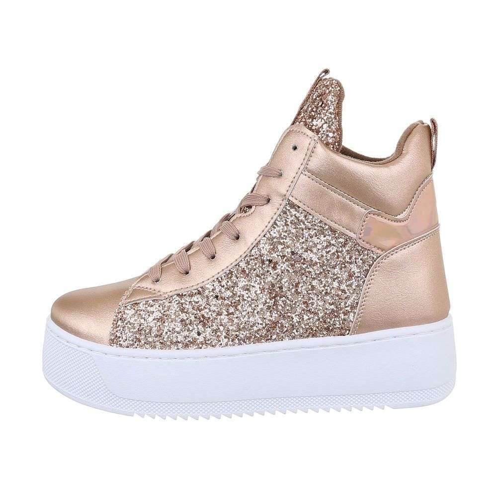 Sneakers cu sclipici si talpa groasa - culoarea sampaniei dama