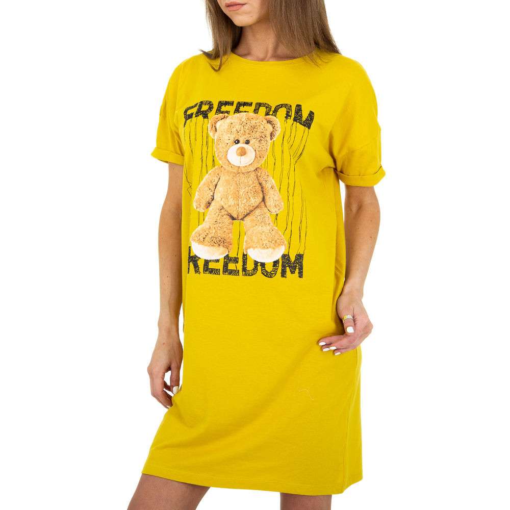 Rochie tricou cu imprimeu - galben dama