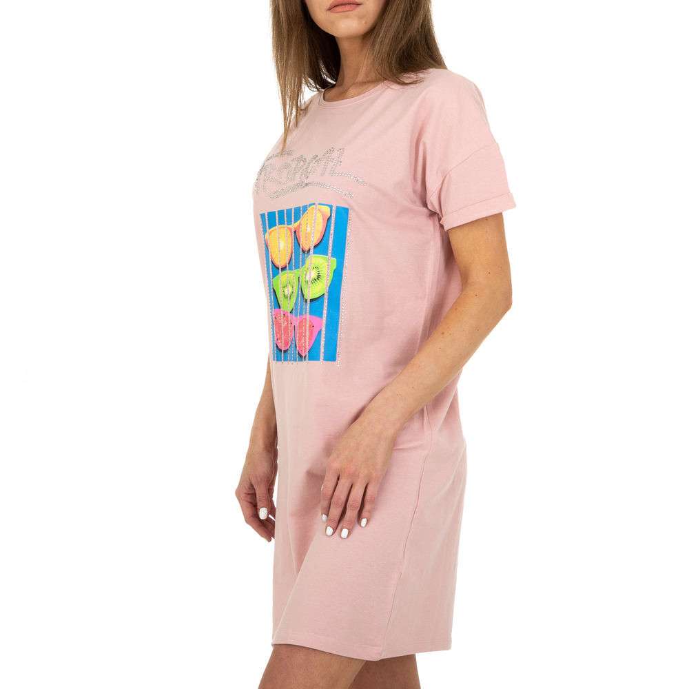 Rochie tricou cu imprimeu - roz pudrat dama