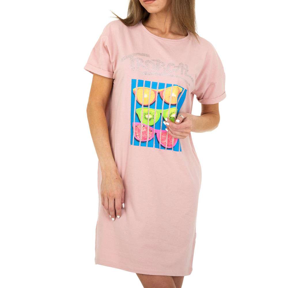 Rochie tricou cu imprimeu - roz pudrat dama