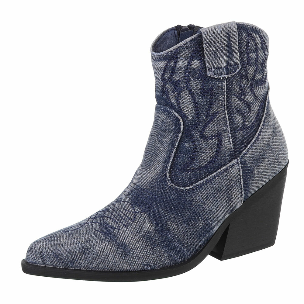 Cizme western cu toc gros - & Cizme Biker - albastru dama