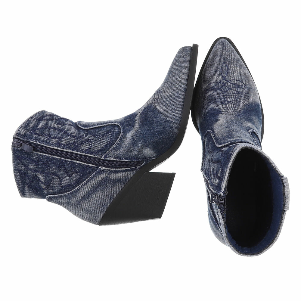 Cizme western cu toc gros - & Cizme Biker - albastru dama