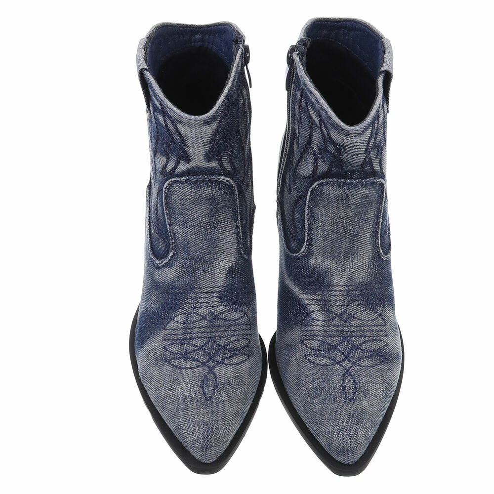 Cizme western cu toc gros - & Cizme Biker - albastru dama