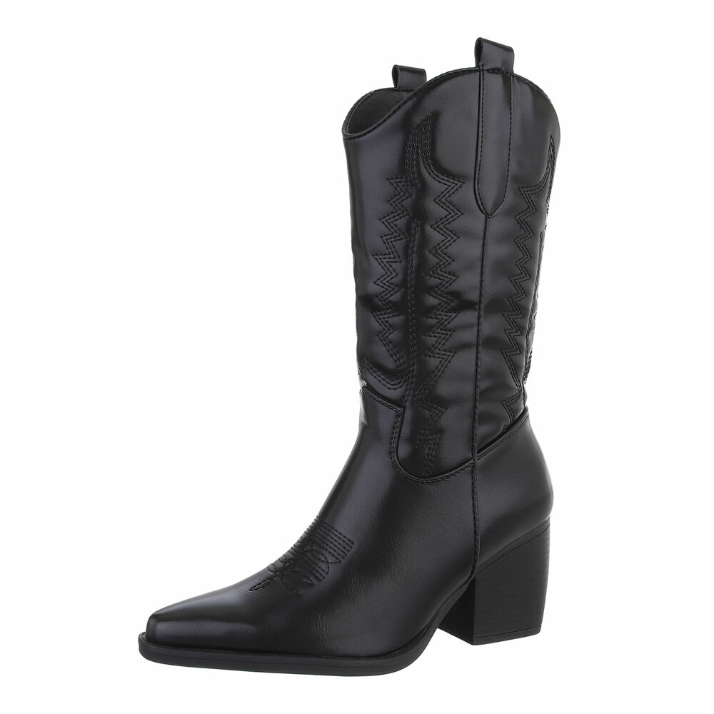 Ciocate tip western cu toc gros - & Cizme Biker - negru dama