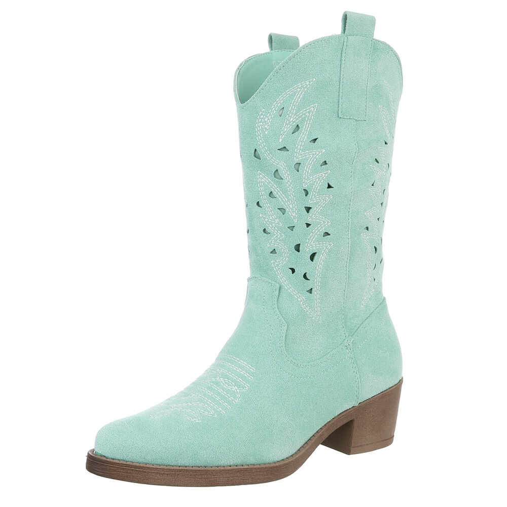 Cizme cowboy cu toc gros - & Cizme Biker - turquoise dama