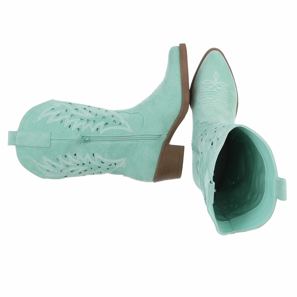 Cizme cowboy cu toc gros - & Cizme Biker - turquoise dama