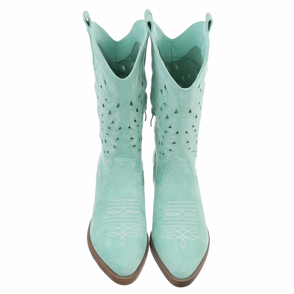 Cizme cowboy cu toc gros - & Cizme Biker - turquoise dama